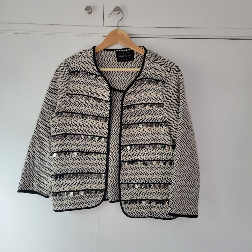 River Island Black and White Chevron Jacket With Sequins